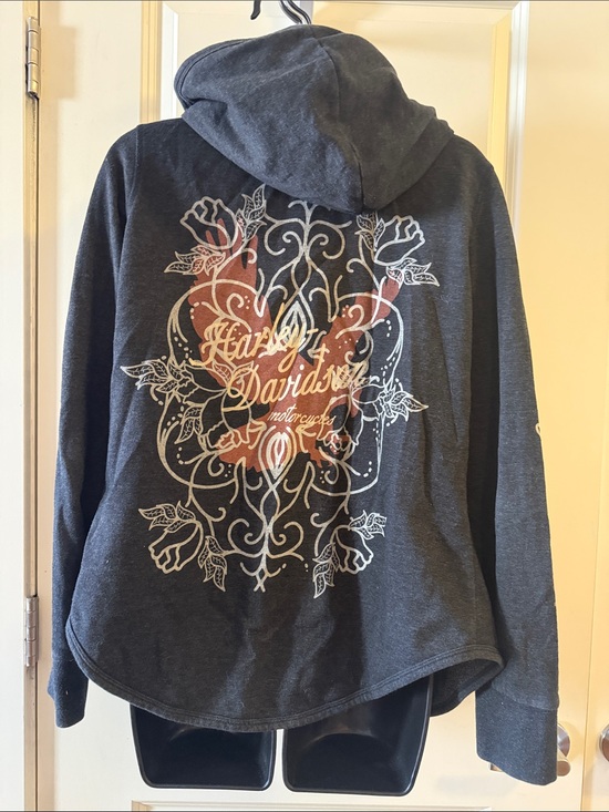 Harley-Davidson Tops - GUC Harley Davidson Tattoo Style Gray Zip Up Hoodie Size Medium
